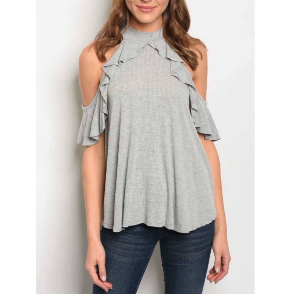 Soft grey cold shoulder top
